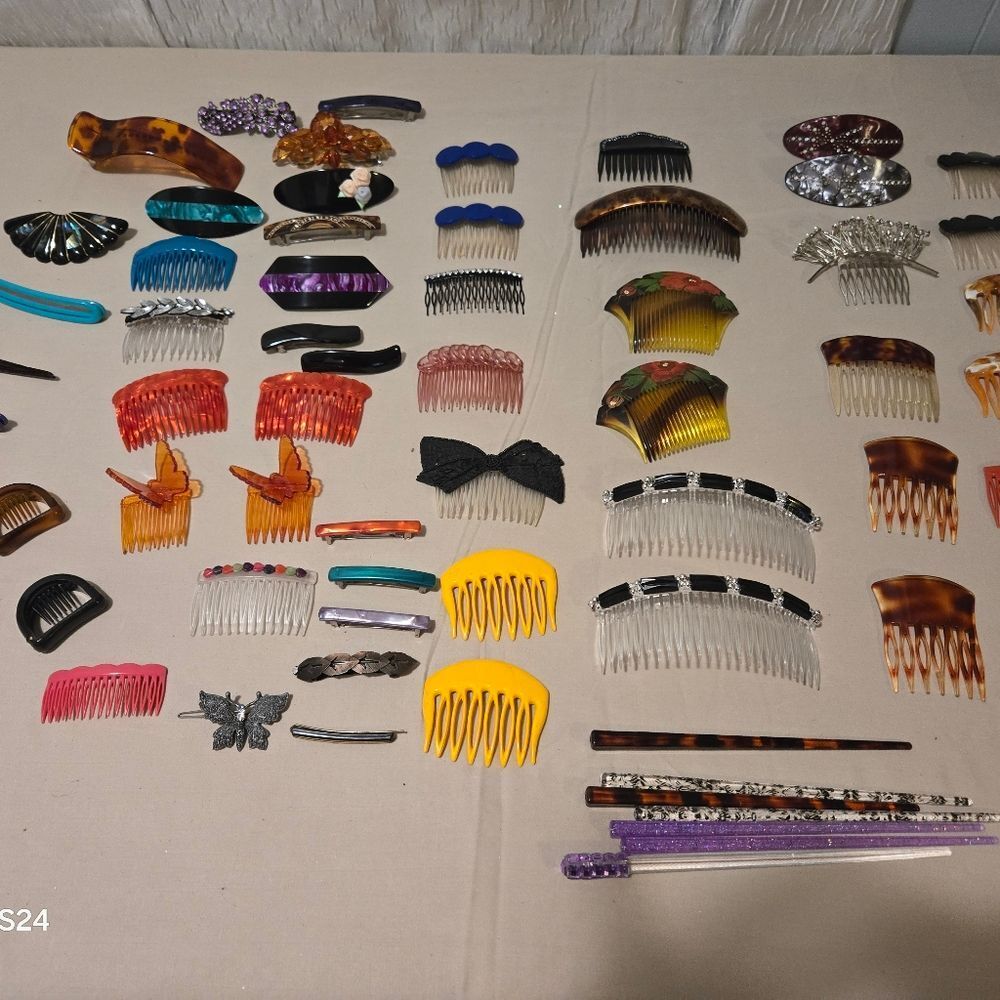 VTG Lot of 55 + Hair Clips,Barretes Made In France US, HK Hand Pained Rare